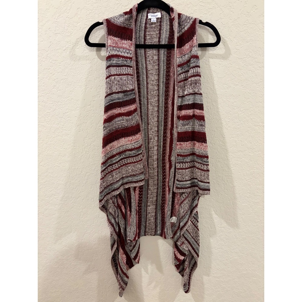 Great Northwest Indigo Women Red Grey Striped Waterfall Open Front Knit Vest M